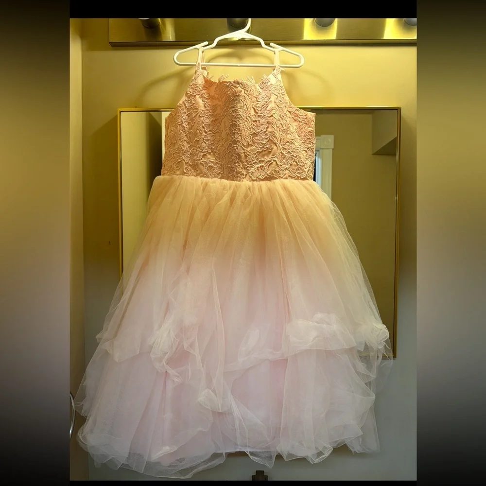 Pink Lace Tulle Flower Girl Dress Size 12 Ball Gown Wedding Party